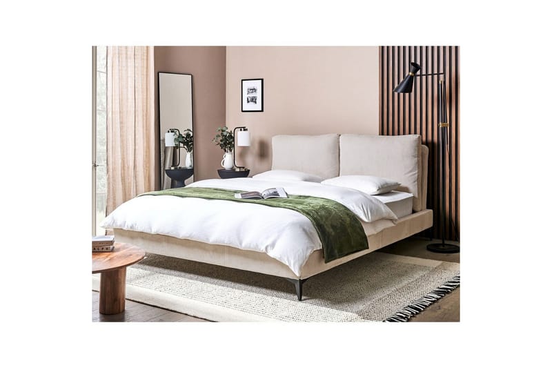 Seng med lamelramme Melle - Lysebeige/Fløjl, Lys beige/Fløjl, 160x200 cm - Møbler - Senge - Sengeramme & sengestel