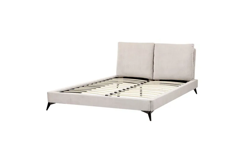 Seng med lamelramme Melle, Lysebeige/Fløjl, Lys beige/Fløjl, 160x200 cm