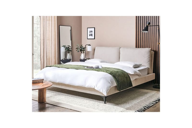 Seng med lamelramme Melle - Lysebeige/Fløjl, Lys beige/Fløjl, 180x200 cm - Møbler - Senge - Sengeramme & sengestel