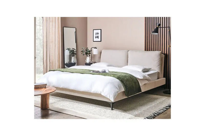 Seng med lamelramme Melle - Lysebeige/Fløjl, Lys beige/Fløjl, 180x200 cm - Møbler - Senge - Sengeramme & sengestel