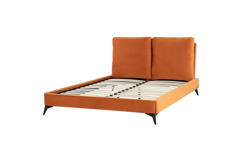 Seng med lamelramme Melle, Orange, sort/Fløjl, Orange, sort/fløjl, 140x200 cm