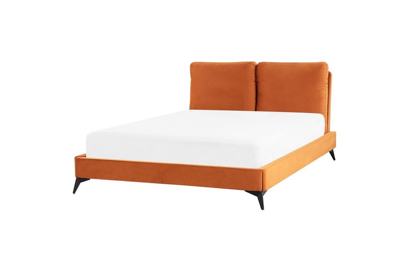 Seng med lamelramme Melle - Orange, sort/Fløjl, Orange, sort/fløjl, 140x200 cm - Møbler - Senge - Sengeramme & sengestel