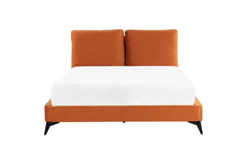 Seng med lamelramme Melle - Orange, sort/Fløjl, Orange, sort/fløjl, 140x200 cm - Møbler - Senge - Sengeramme & sengestel