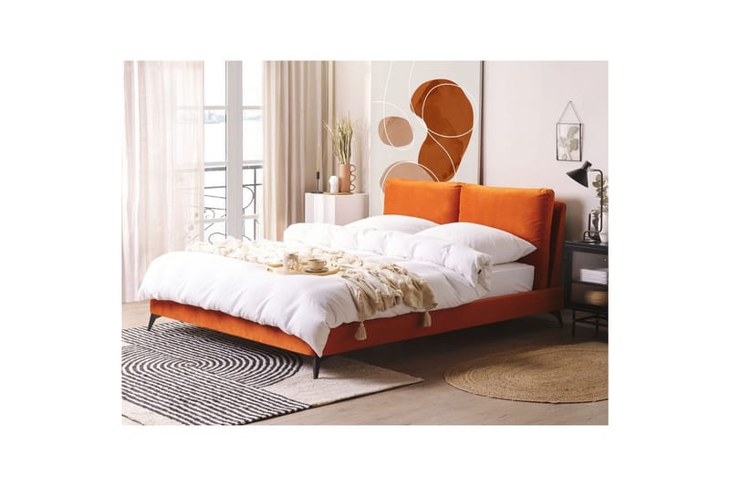 Seng med lamelramme Melle - Orange, sort/Fløjl, Orange, sort/fløjl, 160x200 cm - Møbler - Senge - Sengeramme & sengestel