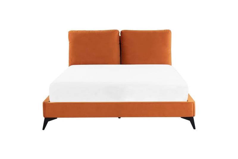 Seng med lamelramme Melle - Orange, sort/Fløjl, Orange, sort/fløjl, 160x200 cm - Møbler - Senge - Sengeramme & sengestel
