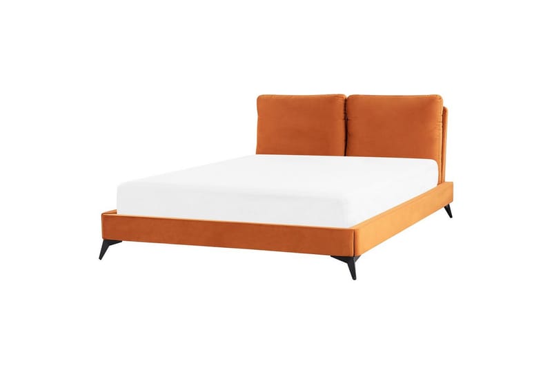 Seng med lamelramme Melle - Orange, sort/Fløjl, Orange, sort/fløjl, 160x200 cm - Møbler - Senge - Sengeramme & sengestel