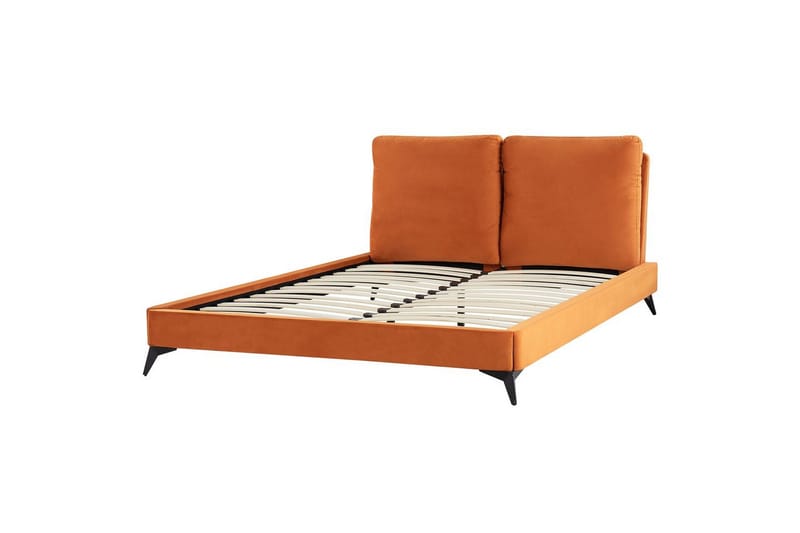 Seng med lamelramme Melle - Orange, sort/Fløjl, Orange, sort/fløjl, 160x200 cm - Møbler - Senge - Sengeramme & sengestel