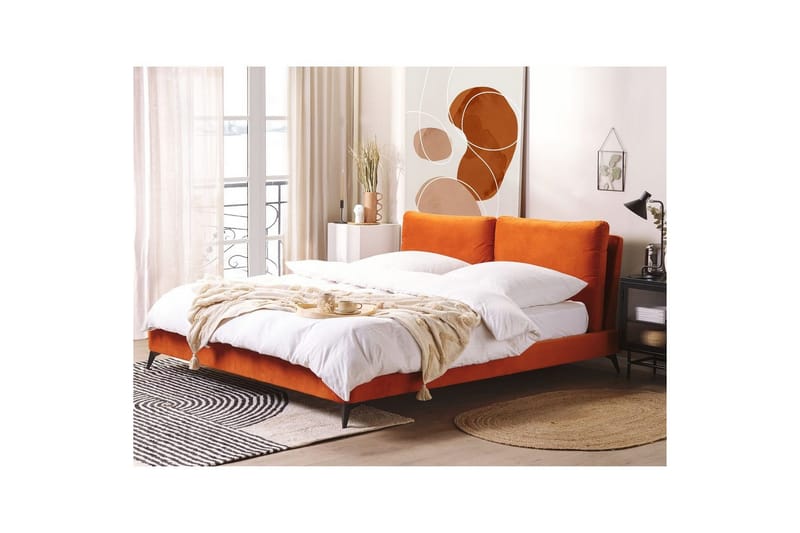 Seng med lamelramme Melle - Orange, sort/Fløjl, Orange, sort/fløjl, 180x200 cm - Møbler - Senge - Sengeramme & sengestel