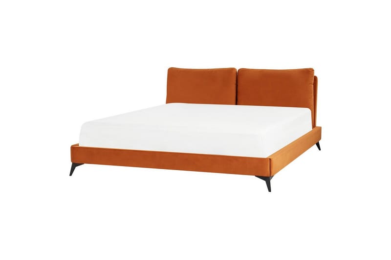 Seng med lamelramme Melle - Orange, sort/Fløjl, Orange, sort/fløjl, 180x200 cm - Møbler - Senge - Sengeramme & sengestel