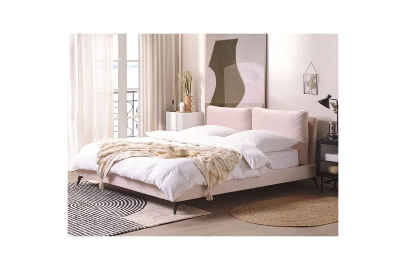 Seng med lamelramme Melle - Rosa, Sort/Fløjl, Rosa, sort/fløjl, 180x200 cm - Møbler - Senge - Sengeramme & sengestel