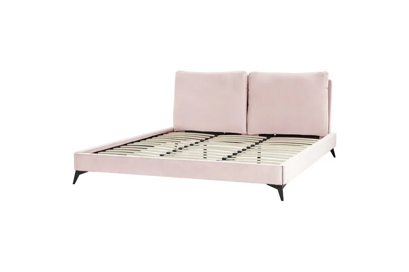 Seng med lamelramme Melle - Rosa, Sort/Fløjl, Rosa, sort/fløjl, 180x200 cm - Møbler - Senge - Sengeramme & sengestel