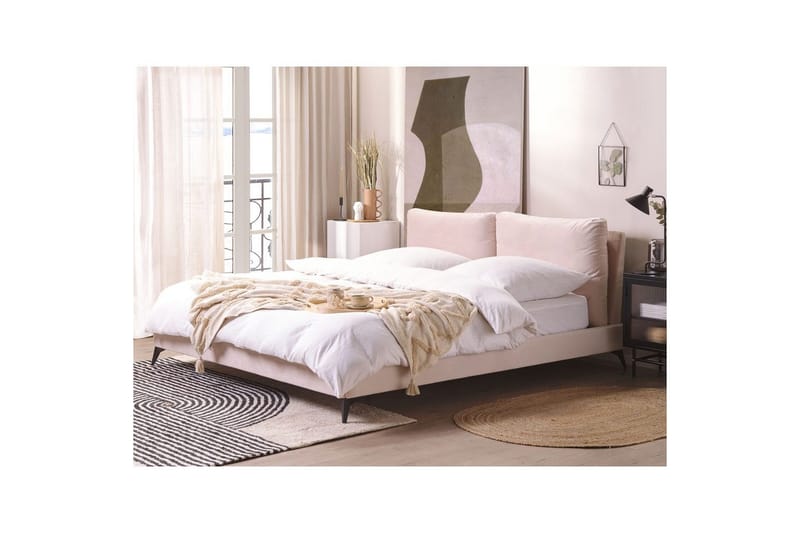 Seng med lamelramme Melle - Rosa, Sort/Fløjl, Rosa, sort/fløjl, 180x200 cm - Møbler - Senge - Sengeramme & sengestel