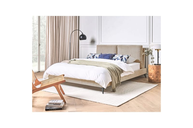 Seng med lamelramme Melle - Taupe/Manchesterstof, 160x200 cm - Møbler - Senge - Sengeramme & sengestel