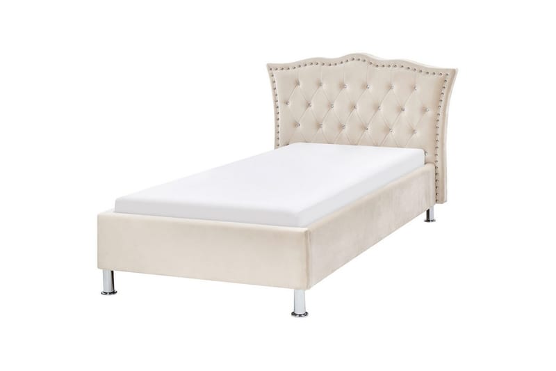 Seng med lamelramme Metz - Beige, Sølv/Fløjl, 90x200 cm - Møbler - Senge - Sengeramme & sengestel