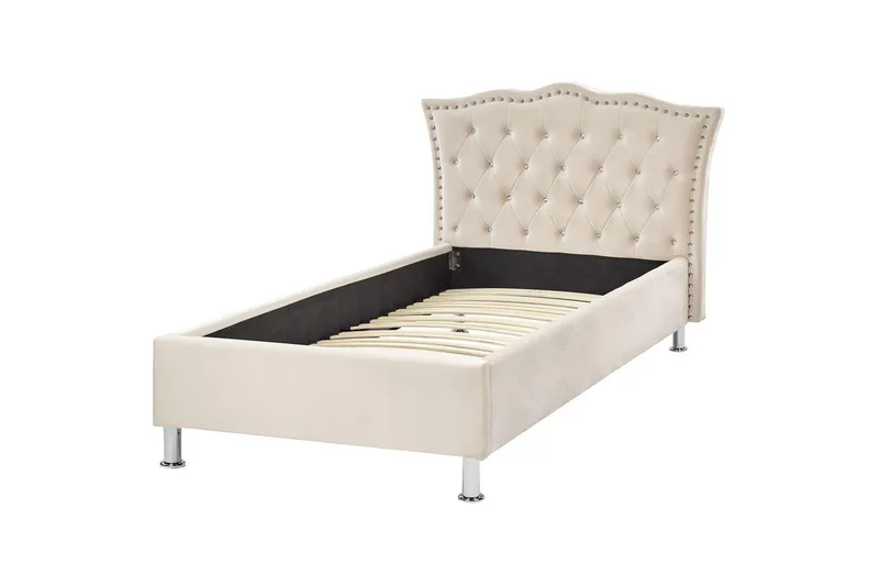 Seng med lamelramme Metz, Beige, Sølv/Fløjl, 90x200 cm