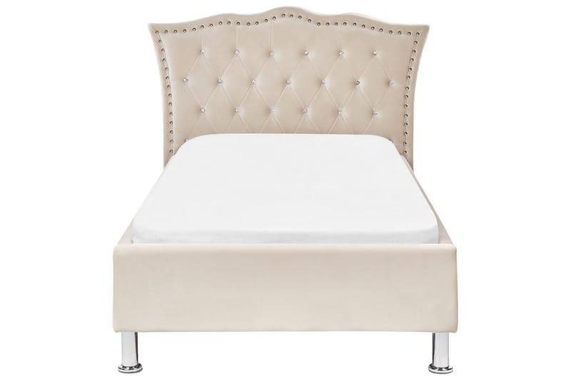 Seng med lamelramme Metz - Beige, Sølv/Fløjl, 90x200 cm - Møbler - Senge - Sengeramme & sengestel