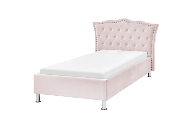 Seng med lamelramme Metz - Rosa, Sølv/Fløjl, 90x200 cm - Møbler - Senge - Sengeramme & sengestel