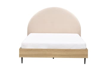 Seng med lamelramme Millay - Beige, lyst træ, sort/Bouclé, 140x200 cm - Møbler - Senge - Sengeramme & sengestel