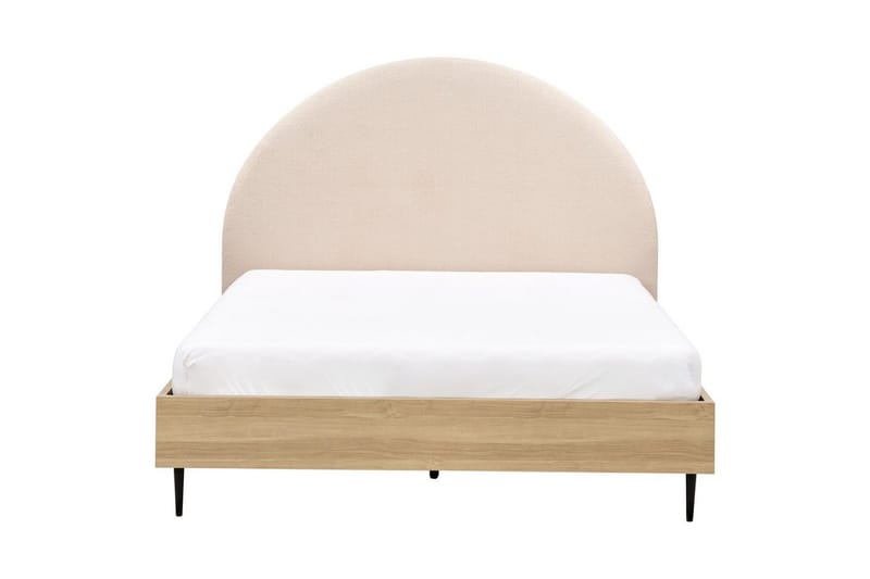 Seng med lamelramme Millay - Beige, lyst træ, sort/Bouclé, 140x200 cm - Møbler - Senge - Sengeramme & sengestel