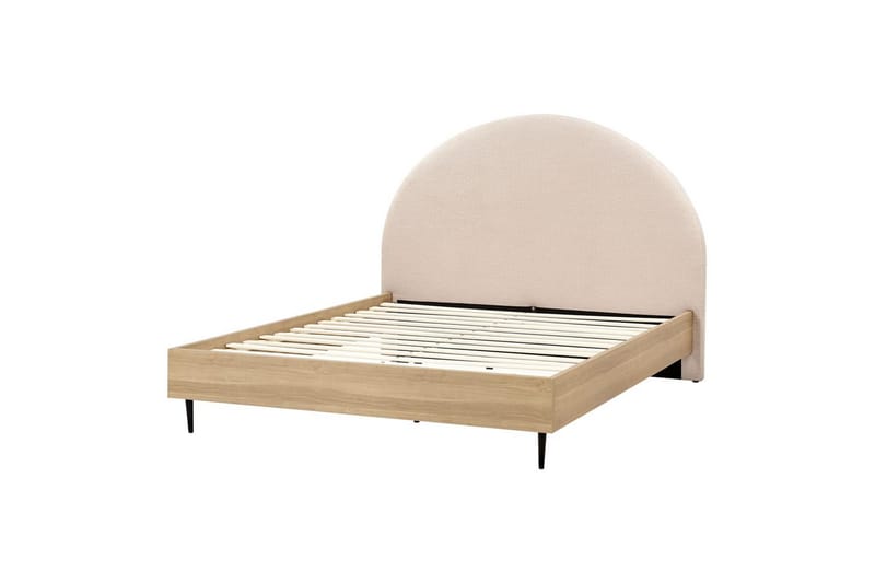 Seng med lamelramme Millay, Beige, lyst træ, sort/Bouclé, 140x200 cm