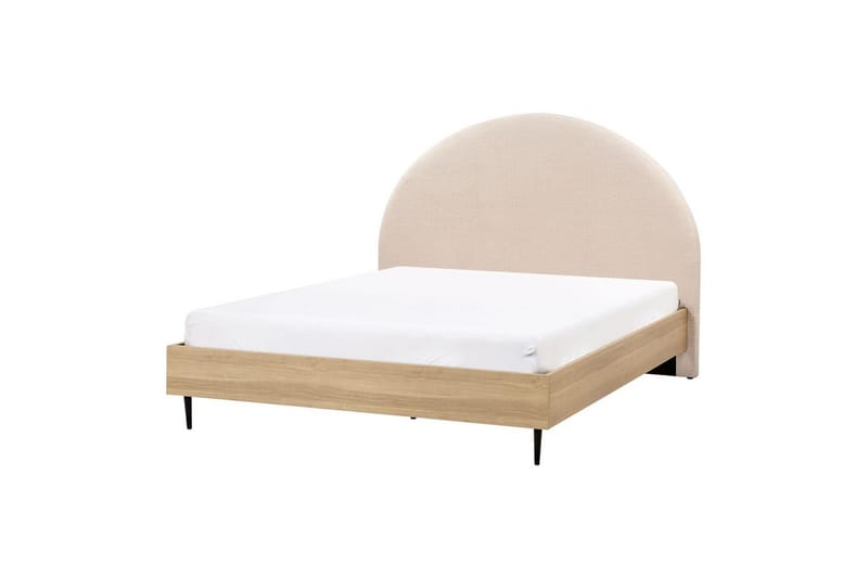 Seng med lamelramme Millay - Beige, lyst træ, sort/Bouclé, 140x200 cm - Møbler - Senge - Sengeramme & sengestel