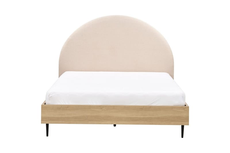 Seng med lamelramme Millay - Beige, lyst træ, sort/Bouclé, 140x200 cm - Møbler - Senge - Sengeramme & sengestel