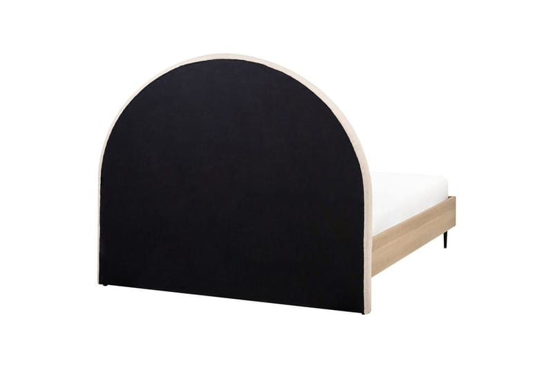 Seng med lamelramme Millay - Beige, lyst træ, sort/Bouclé, 140x200 cm - Møbler - Senge - Sengeramme & sengestel