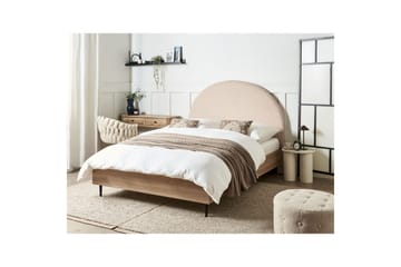 Seng med lamelramme Millay - Beige, lyst træ, sort/Bouclé, 140x200 cm - Møbler - Senge - Sengeramme & sengestel