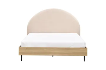 Seng med lamelramme Millay - Beige, lyst træ, sort/Bouclé, 160x200 cm - Møbler - Senge - Sengeramme & sengestel