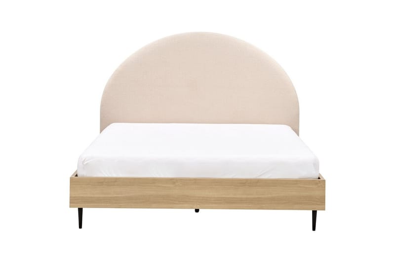 Seng med lamelramme Millay - Beige, lyst træ, sort/Bouclé, 160x200 cm - Møbler - Senge - Sengeramme & sengestel