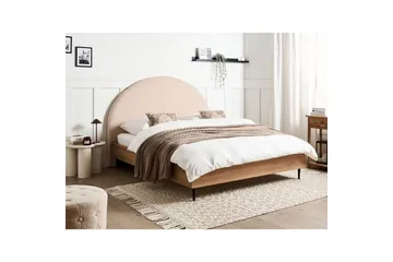 Seng med lamelramme Millay - Beige, lyst træ, sort/Bouclé, 160x200 cm - Møbler - Senge - Sengeramme & sengestel