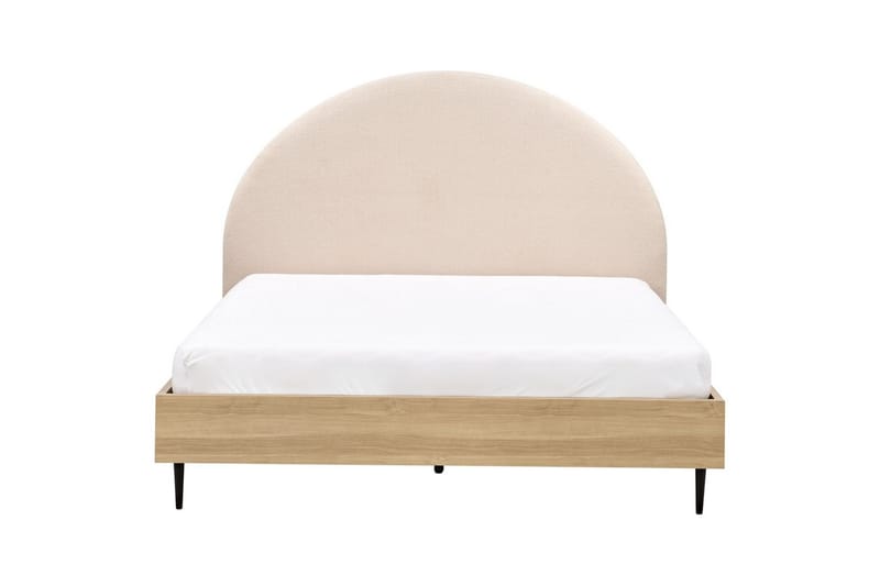 Seng med lamelramme Millay - Beige, lyst træ, sort/Bouclé, 160x200 cm - Møbler - Senge - Sengeramme & sengestel