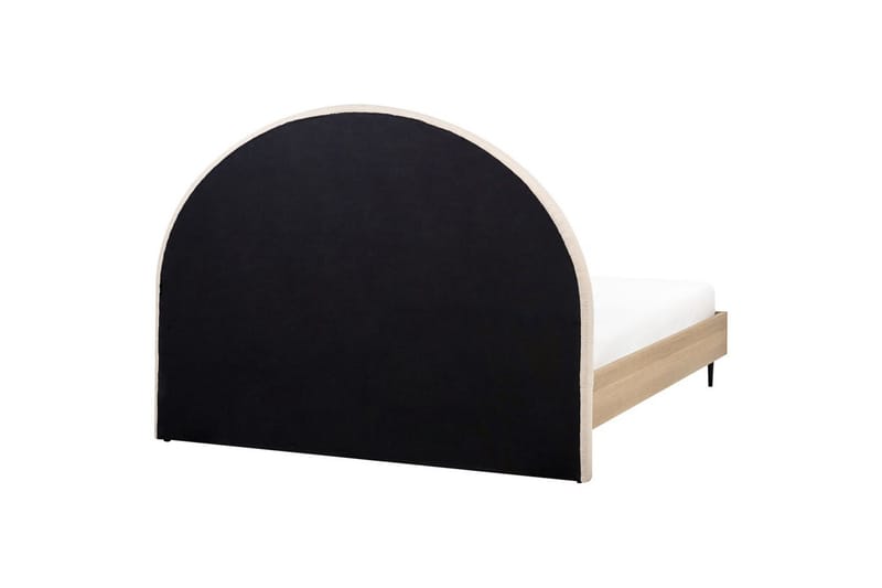 Seng med lamelramme Millay - Beige, lyst træ, sort/Bouclé, 160x200 cm - Møbler - Senge - Sengeramme & sengestel