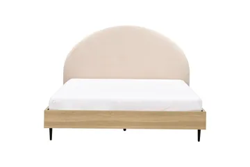 Seng med lamelramme Millay - Beige, lyst træ, sort/Bouclé, 180x200 cm - Møbler - Senge - Sengeramme & sengestel