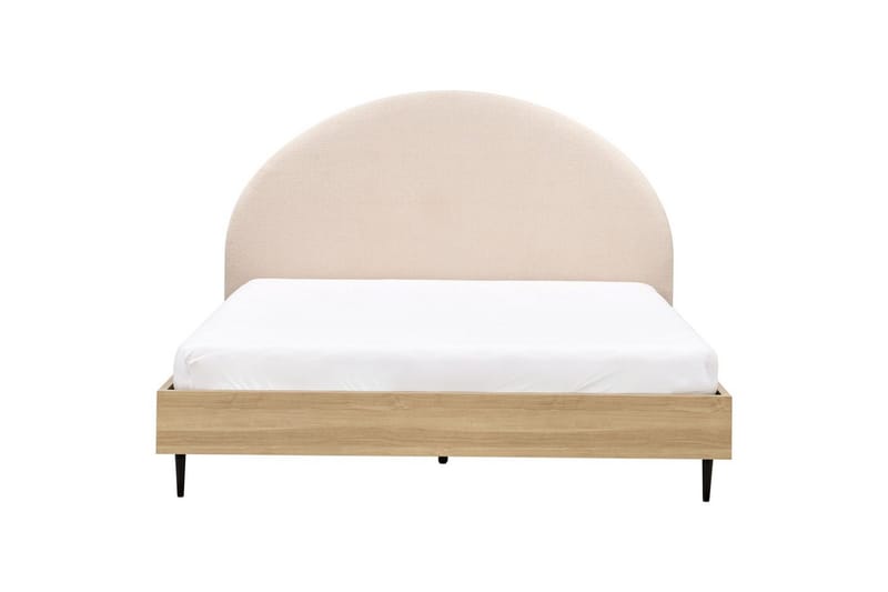 Seng med lamelramme Millay - Beige, lyst træ, sort/Bouclé, 180x200 cm - Møbler - Senge - Sengeramme & sengestel