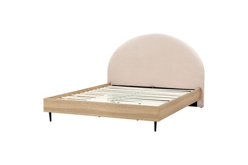 Seng med lamelramme Millay, Beige, lyst træ, sort/Bouclé, 180x200 cm