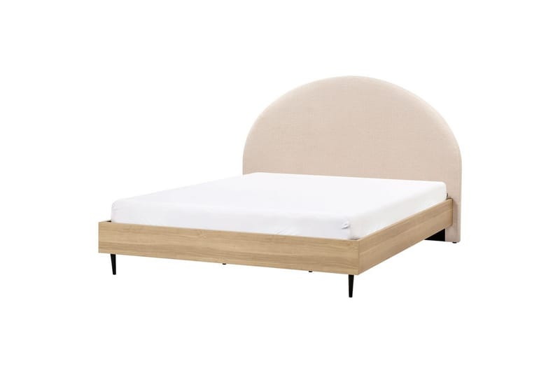 Seng med lamelramme Millay - Beige, lyst træ, sort/Bouclé, 180x200 cm - Møbler - Senge - Sengeramme & sengestel