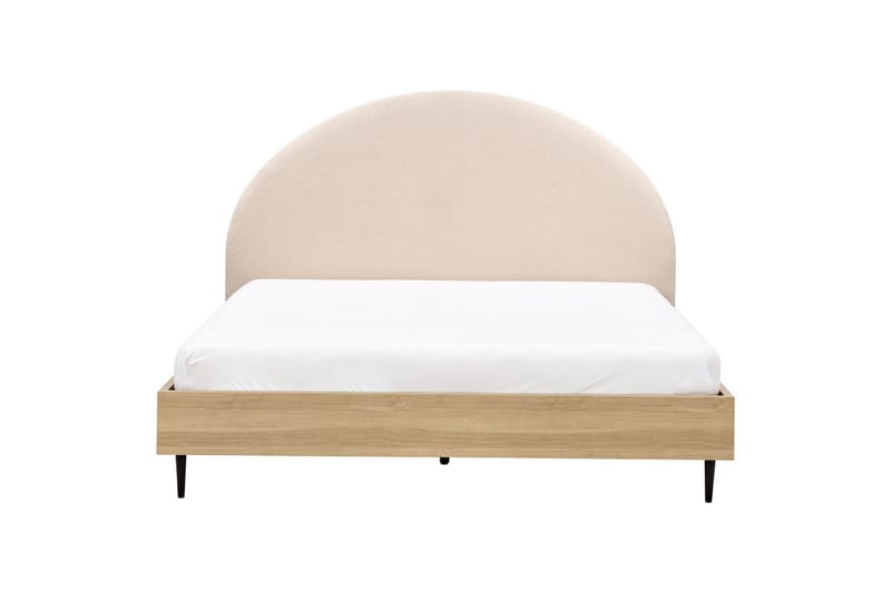 Seng med lamelramme Millay - Beige, lyst træ, sort/Bouclé, 180x200 cm - Møbler - Senge - Sengeramme & sengestel