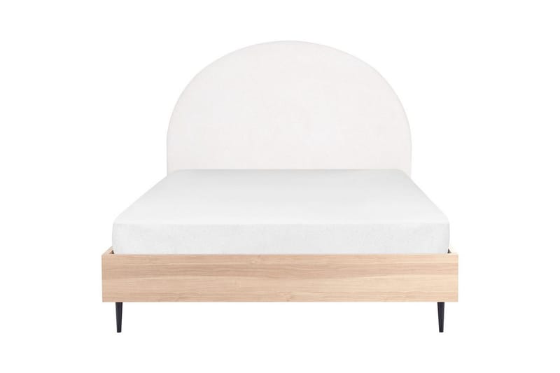 Seng med lamelramme Millay - Hvid, lyst træ, sort/Polyester, 140x200 cm - Møbler - Senge - Sengeramme & sengestel