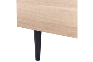 Seng med lamelramme Millay - Hvid, lyst træ, sort/Polyester, 140x200 cm - Møbler - Senge - Sengeramme & sengestel
