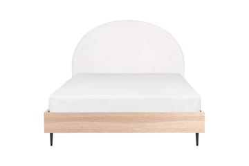 Seng med lamelramme Millay - Hvid, lyst træ, sort/Polyester, 160x200 cm - Møbler - Senge - Sengeramme & sengestel