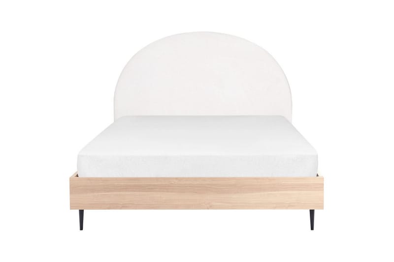 Seng med lamelramme Millay - Hvid, lyst træ, sort/Polyester, 160x200 cm - Møbler - Senge - Sengeramme & sengestel
