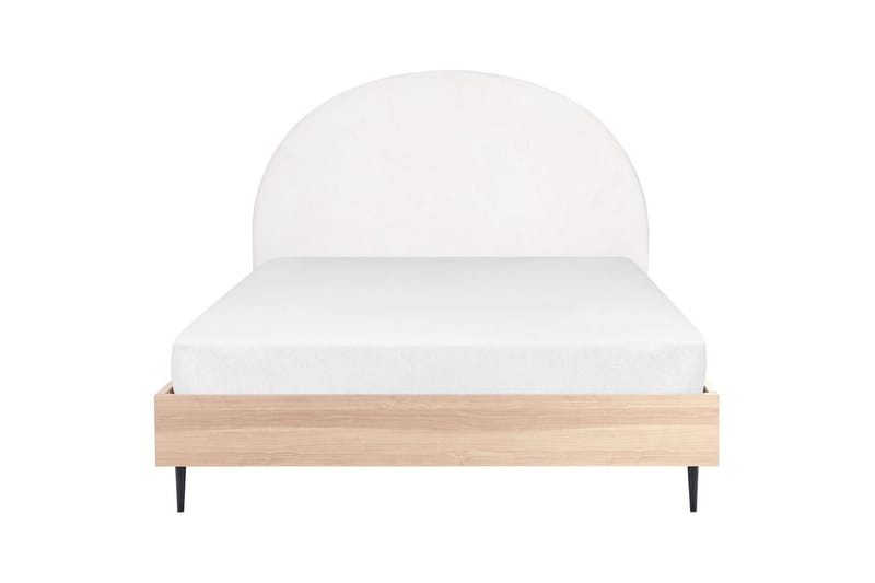 Seng med lamelramme Millay - Hvid, lyst træ, sort/Polyester, 160x200 cm - Møbler - Senge - Sengeramme & sengestel