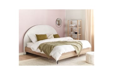 Seng med lamelramme Millay - Hvid, lyst træ, sort/Polyester, 160x200 cm - Møbler - Senge - Sengeramme & sengestel