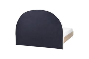 Seng med lamelramme Millay - Hvid, lyst træ, sort/Polyester, 160x200 cm - Møbler - Senge - Sengeramme & sengestel