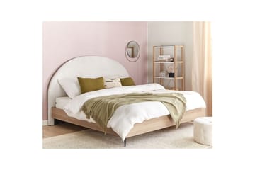Seng med lamelramme Millay - Hvid, lyst træ, sort/Polyester, 180x200 cm - Møbler - Senge - Sengeramme & sengestel