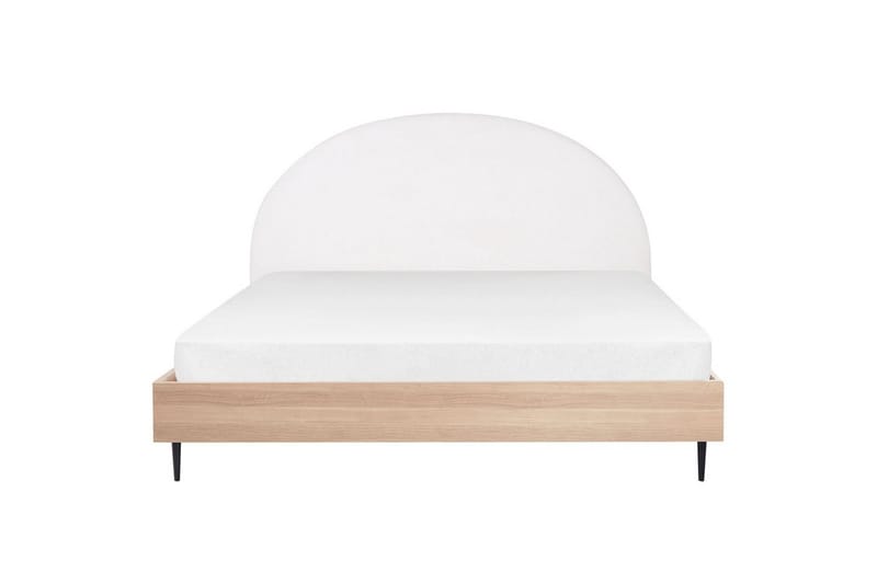 Seng med lamelramme Millay - Hvid, lyst træ, sort/Polyester, 180x200 cm - Møbler - Senge - Sengeramme & sengestel
