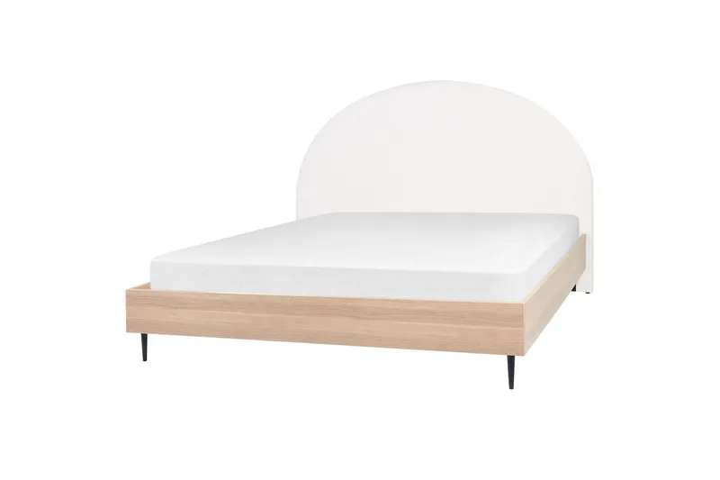 Seng med lamelramme Millay - Hvid, lyst træ, sort/Polyester, 180x200 cm - Møbler - Senge - Sengeramme & sengestel