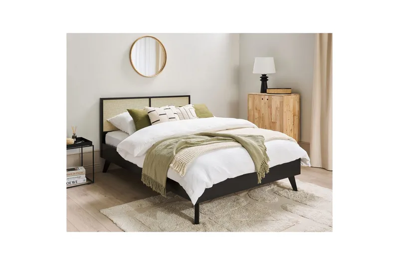 Seng med lamelramme Monpazier - Sort, lyst træ, 140x200 cm - Møbler - Senge - Sengeramme & sengestel