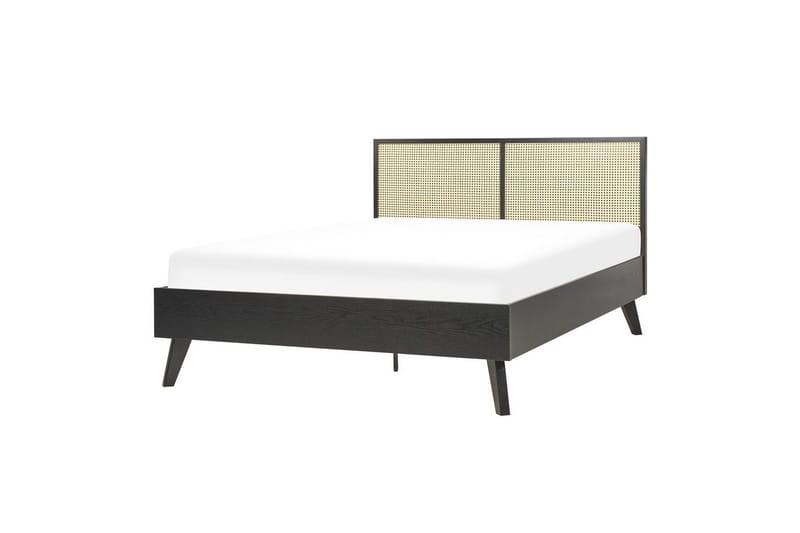 Seng med lamelramme Monpazier - Sort, lyst træ, 140x200 cm - Møbler - Senge - Sengeramme & sengestel